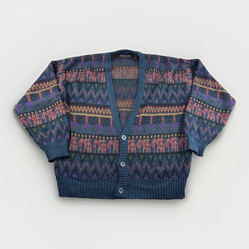 Vintage Michael Gerald Cardigan Sweater Men M Grandpa Button Up Geometric Luxury